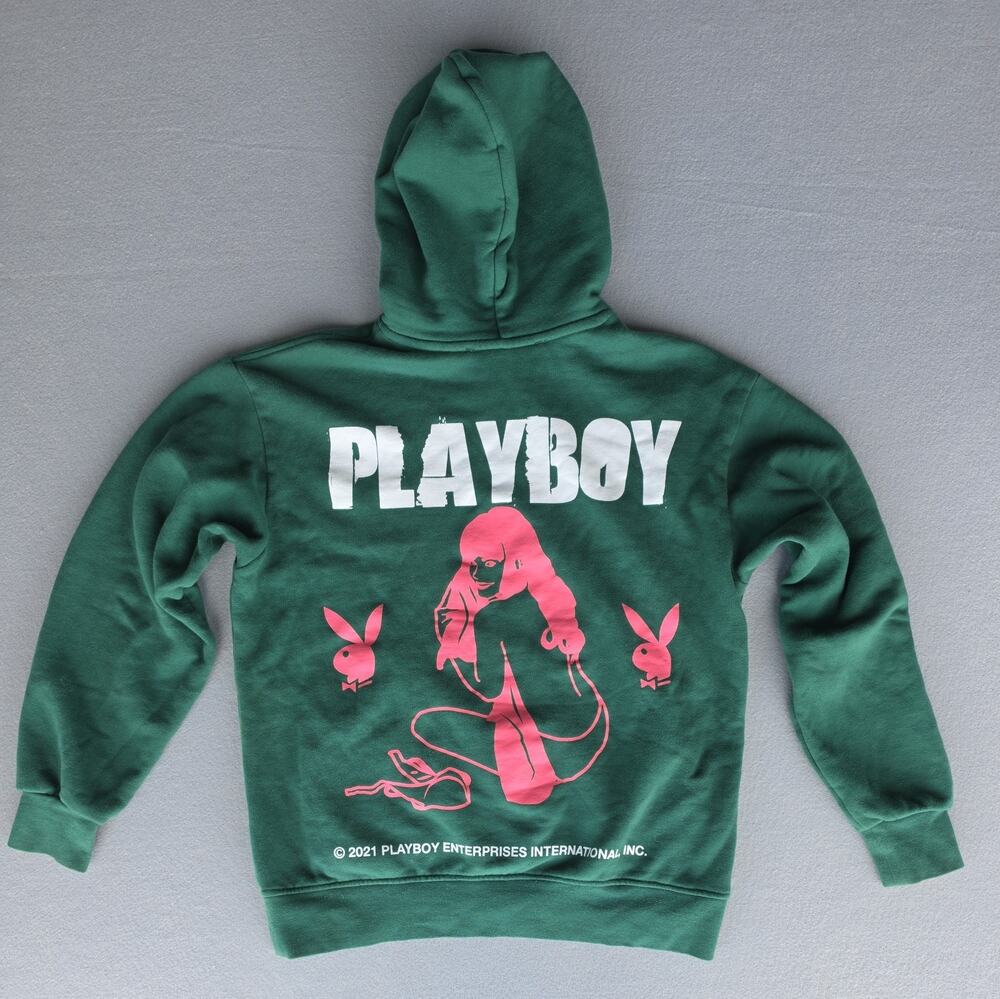 Playboy Graphic Hoodie - Small Green Cotton